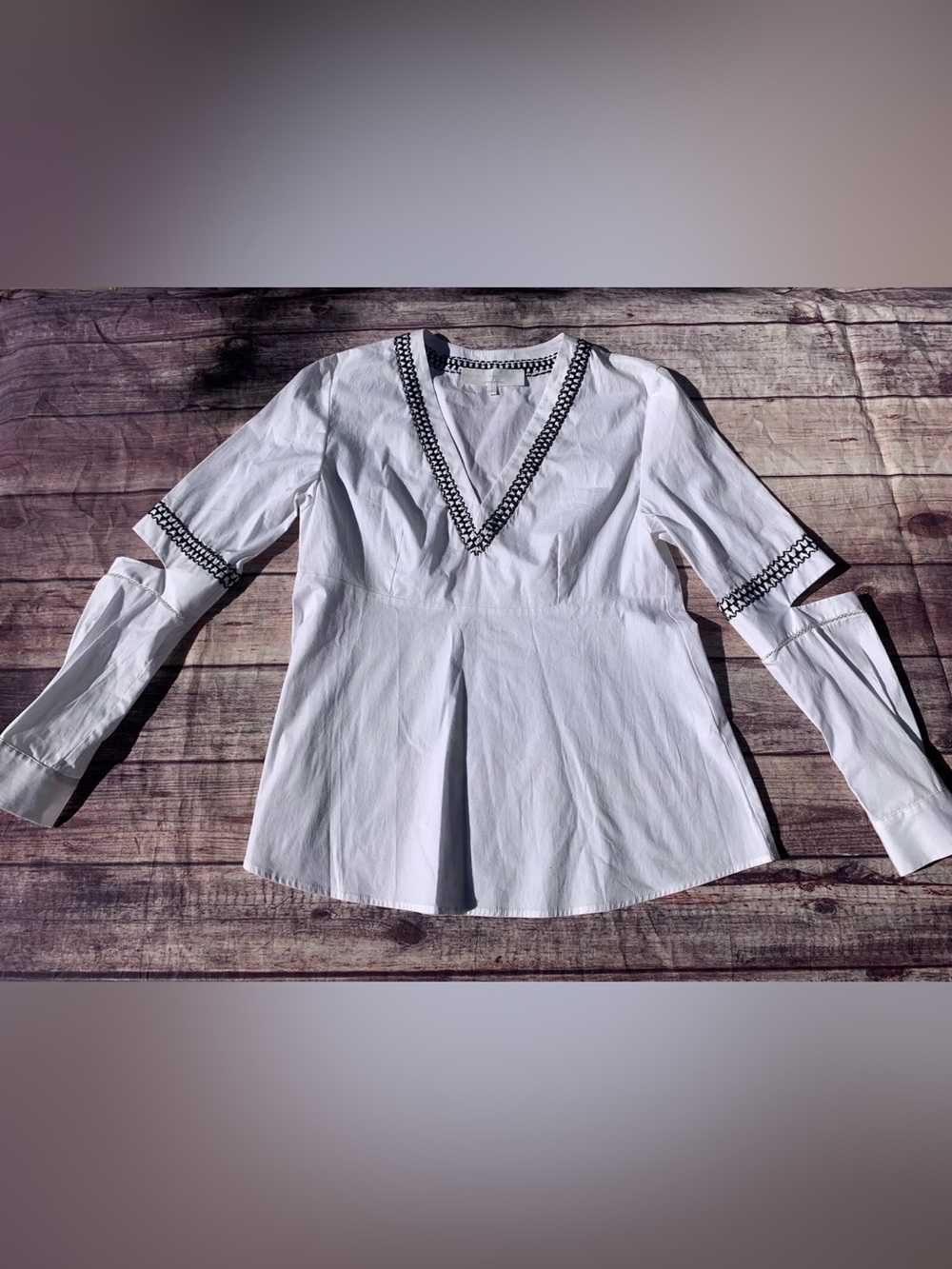Thakoon Edition White Tunic Top Blouse Shirt 2 Split Sleeve Embroidered 1294